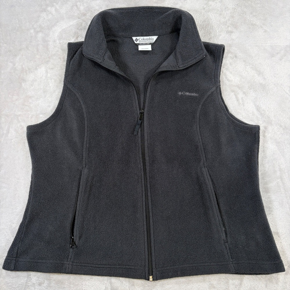 Columbia Vest Womens XL Black Benton Springs Full Zip Fleece Layer Outdoor